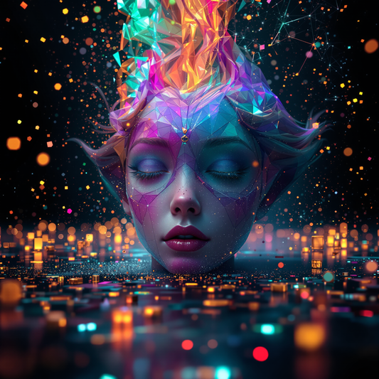 Woman face colorful futuristic picture wall frame